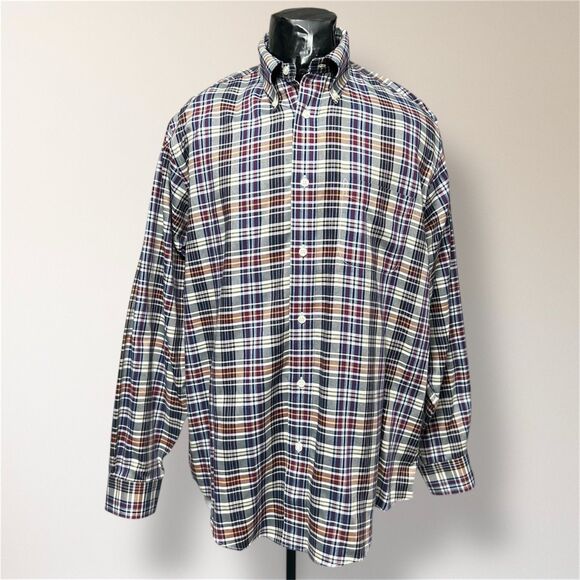 Brooks Brothers Regent Blue Cream Check Non Iron Supima Cotton Shirt Men's XL - Picture 2 of 8